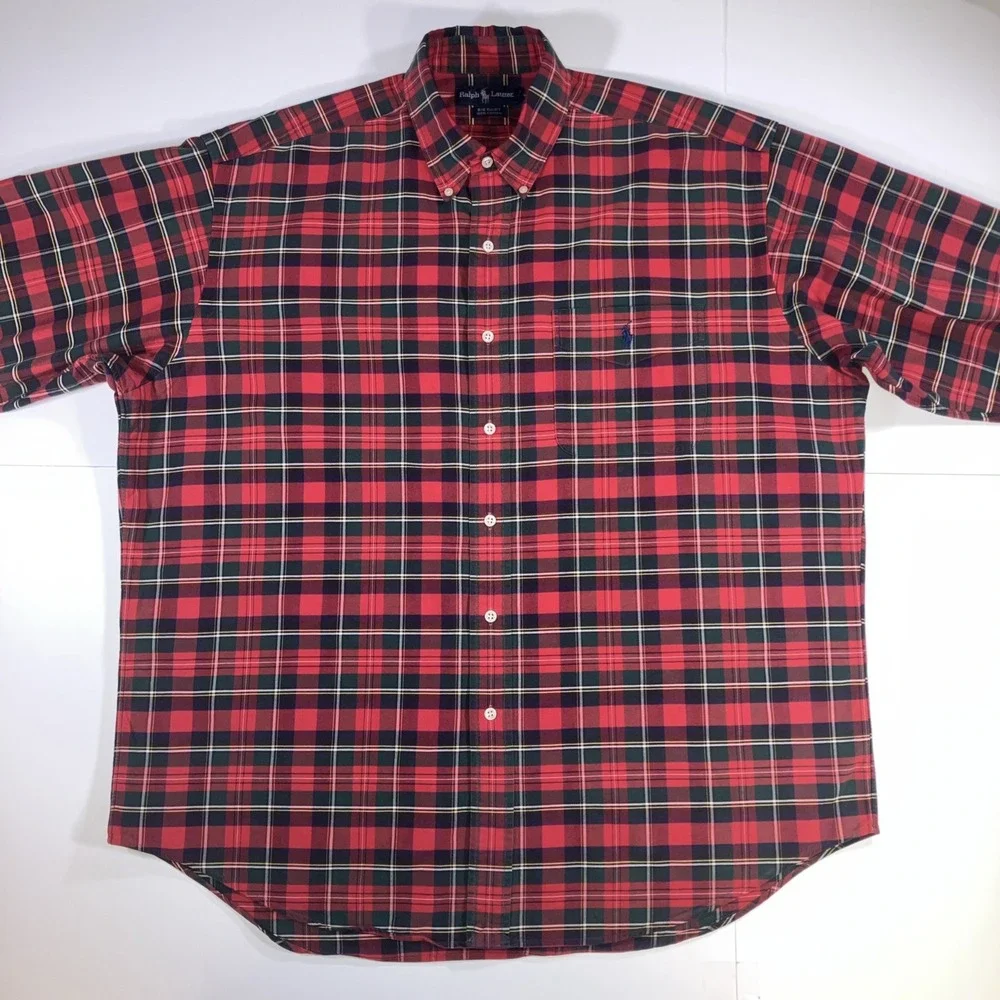 Polo Ralph Lauren Mens Large Plaid Long Sleeve Button Down THE BIG SHIRT Tartan